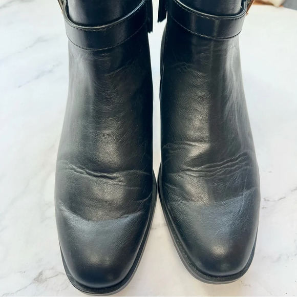 Zara Basic Women's Black Leather Suede Bootie Ankle Boots Pearl Buckle Size 5.5 - Picture 9 of 16